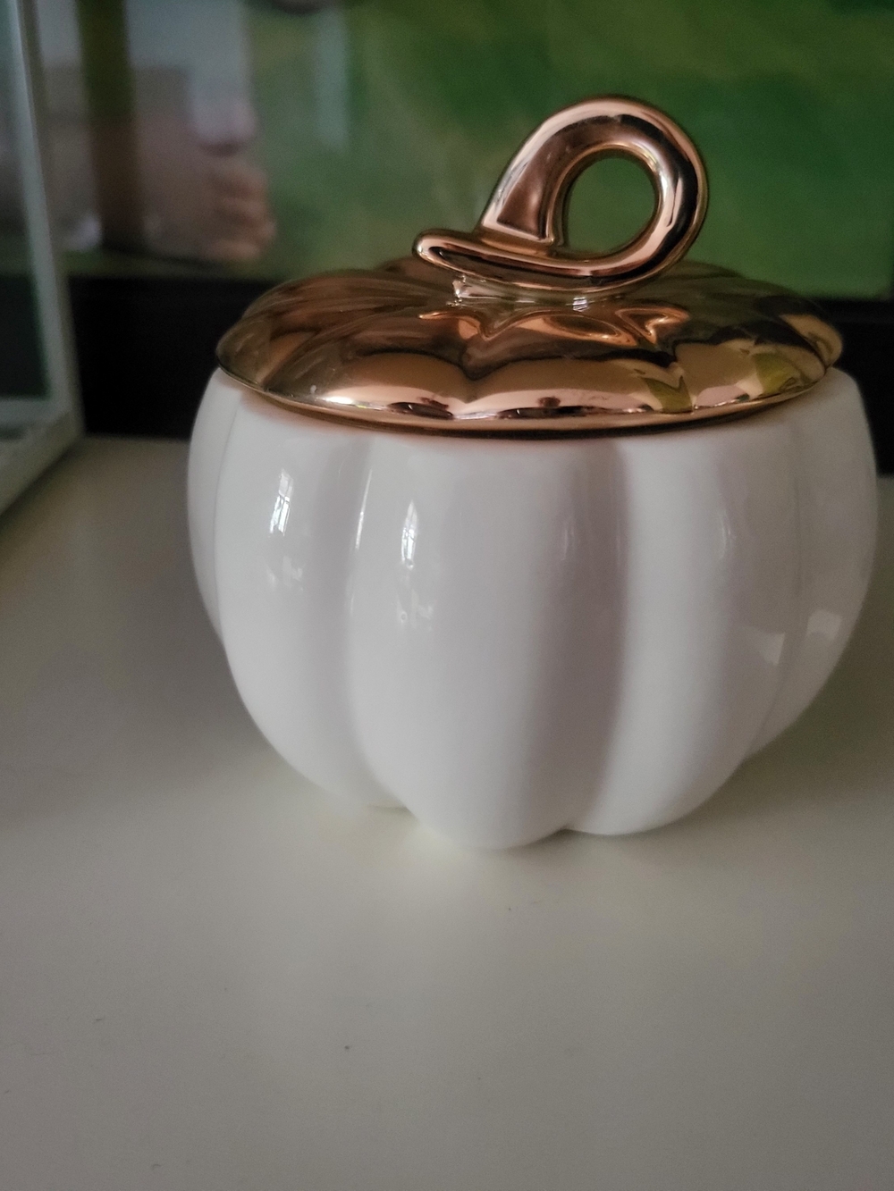 White Ceramic Pumpkin Jar with Gold Lid - Home Accents